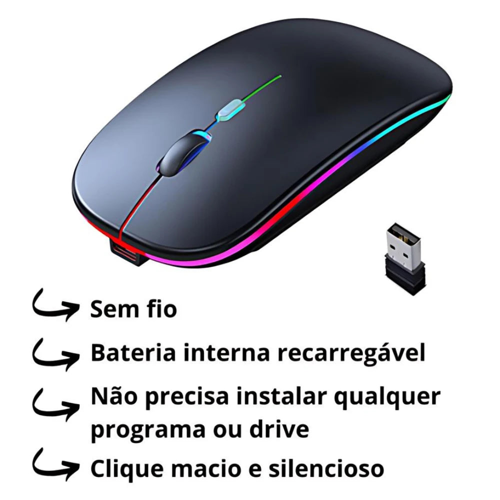 Mouse Sem Fio Recarregável RGB - Zert