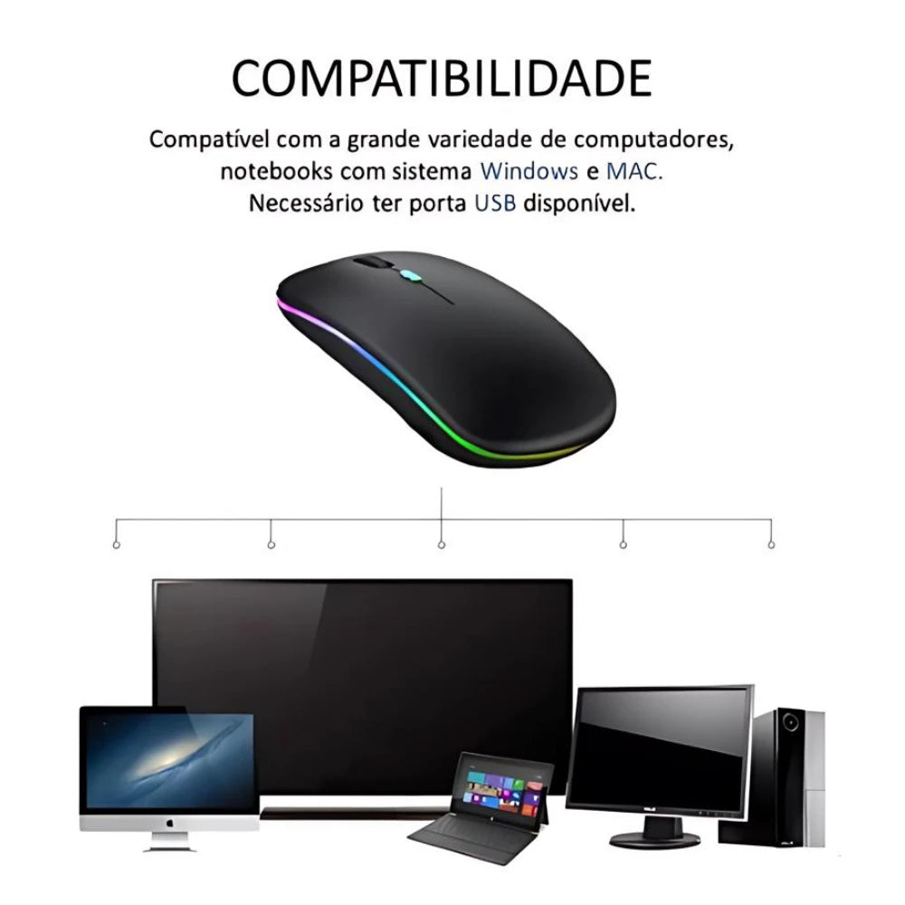 Mouse Sem Fio Recarregável RGB - Zert